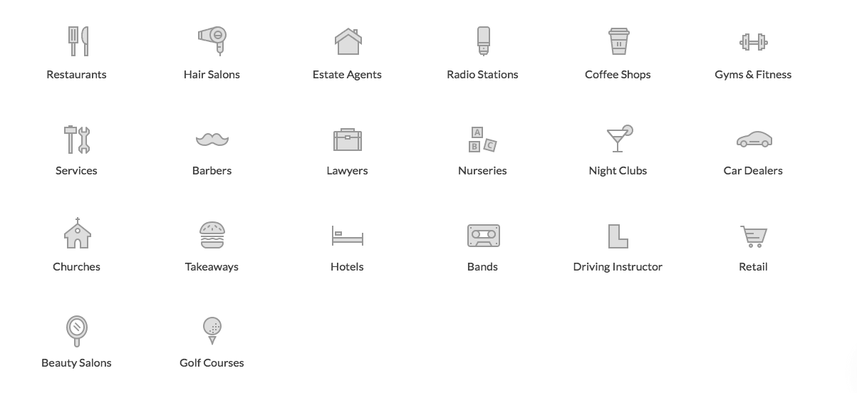 Collection of simple line icons representing various activities and places.