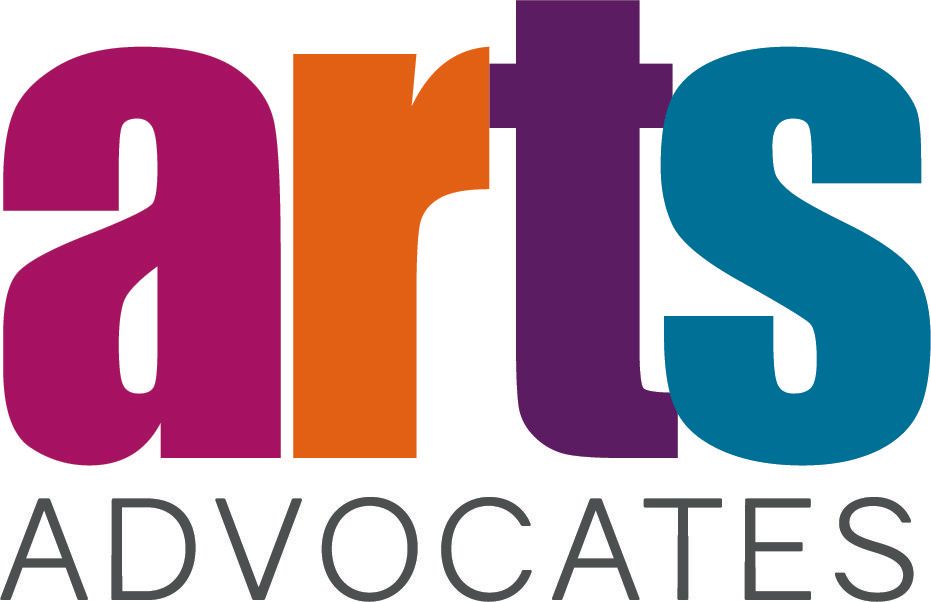 “arts” in purple, orange, blue, and teal with the word “ADVOCATES” below in gray.