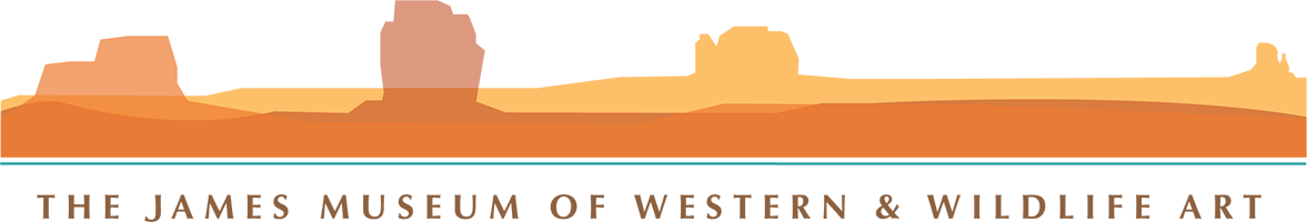 Logo of The James Museum of Western & Wildlife Art, featuring an orange desert landscape with text below.