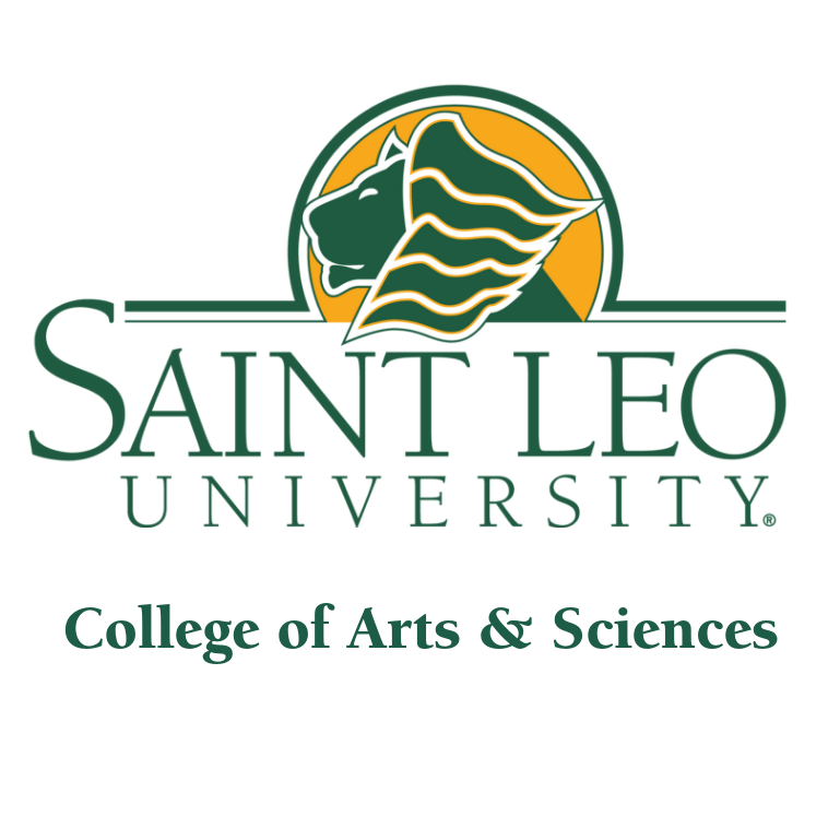 Saint Leo University logo: Lion head within a green and gold circle, text below.