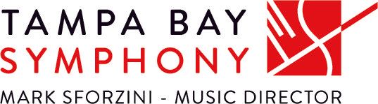 Logo for the Tampa Bay Symphony; red and white abstract design, black text.
