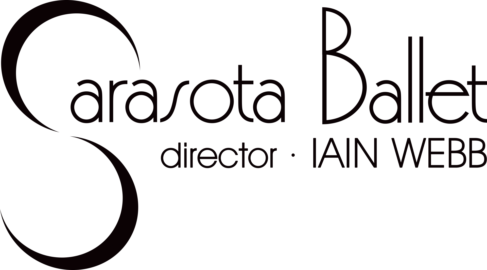 Sarasota Ballet logo with arched design and text: director - IAIN WEBB. Black on white.