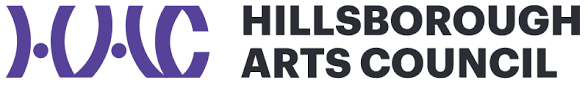 Logo for Hillsborough Arts Council with a purple abstract design and black text.
