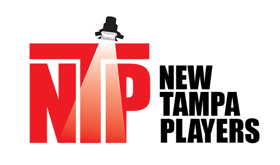 Logo for New Tampa Players: Red NTP with a spotlight,
