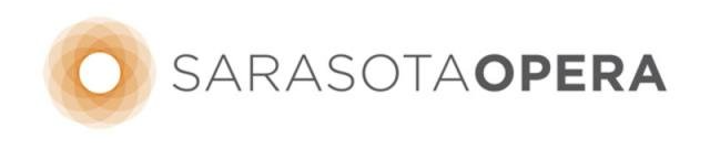 Sarasota Opera logo with a circular, sun-like design and text