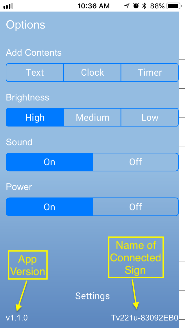 Option in the app
