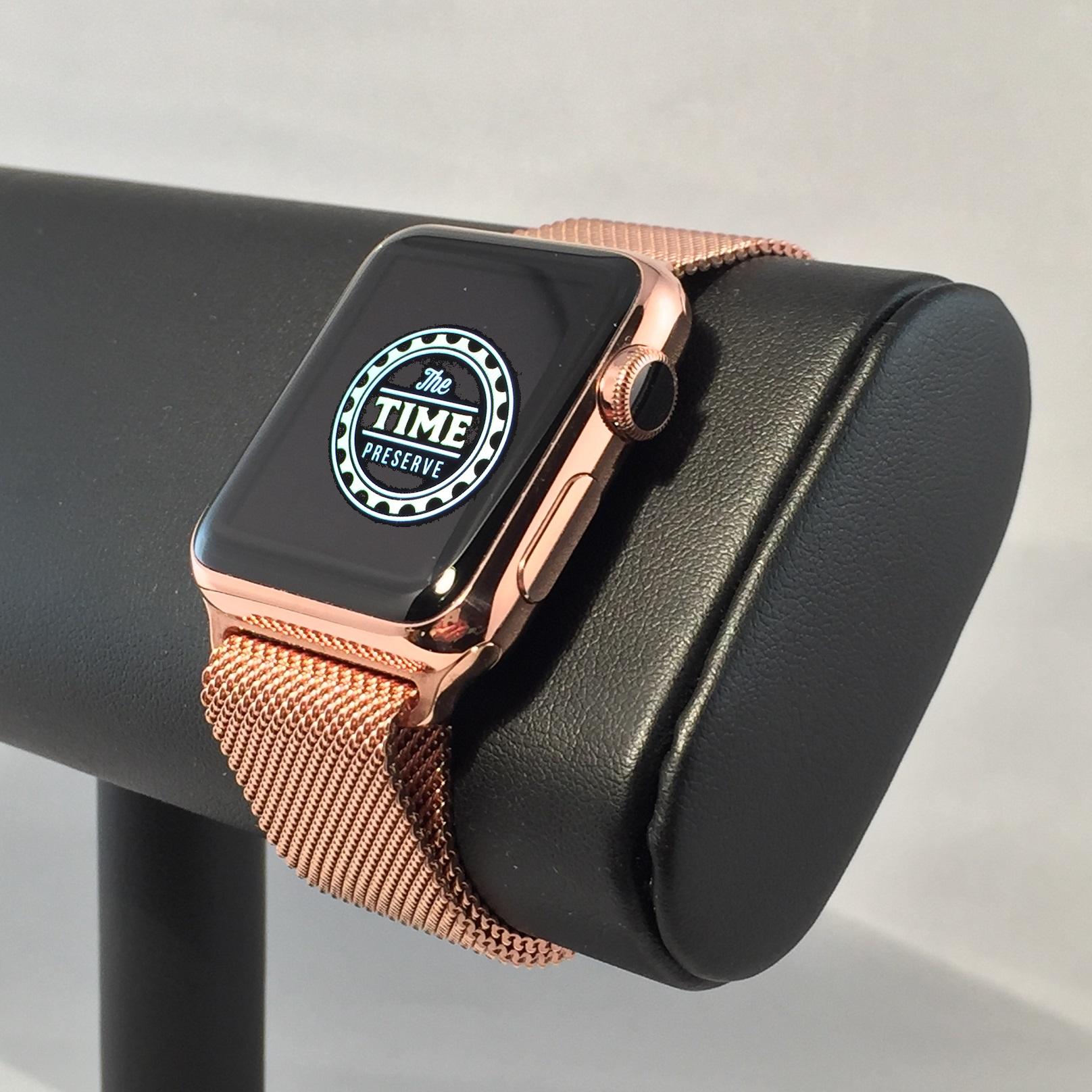 Rose gold Apple watch with milanese loop band The Time Preserve