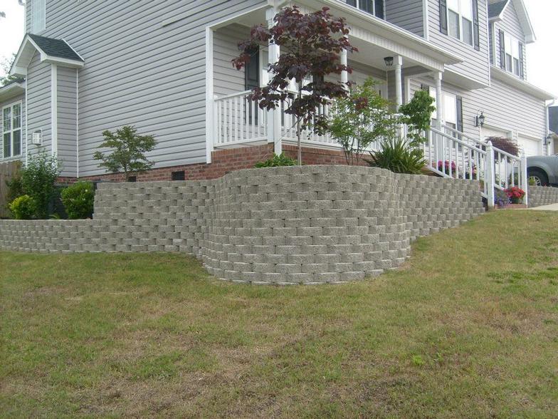 A house with a brick wall in front of it