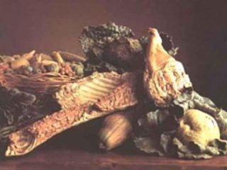 Dipinto con natura morta con insaccati e salumi