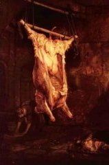 Dipinto medievale raffigurante un animale macellato