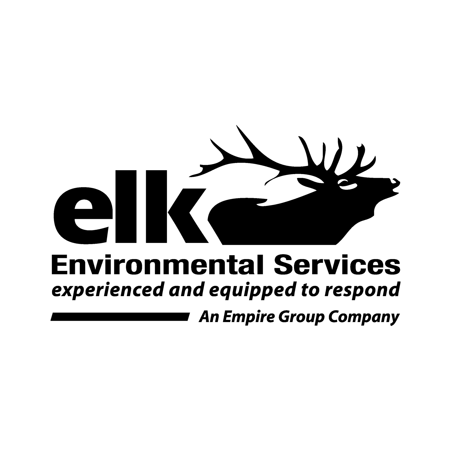 The elk environmental services logo is black and white and shows a deer with antlers.
