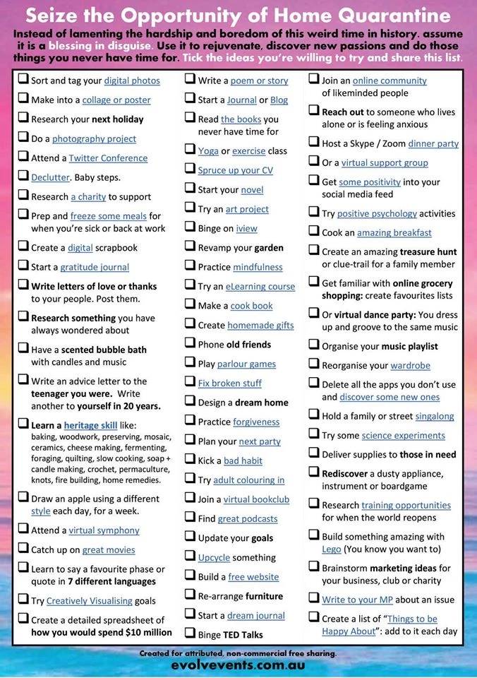 Self Isolation Bucket List