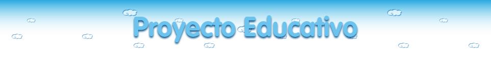 Proyecto Educativo está escrito en letras azules sobre fondo azul.