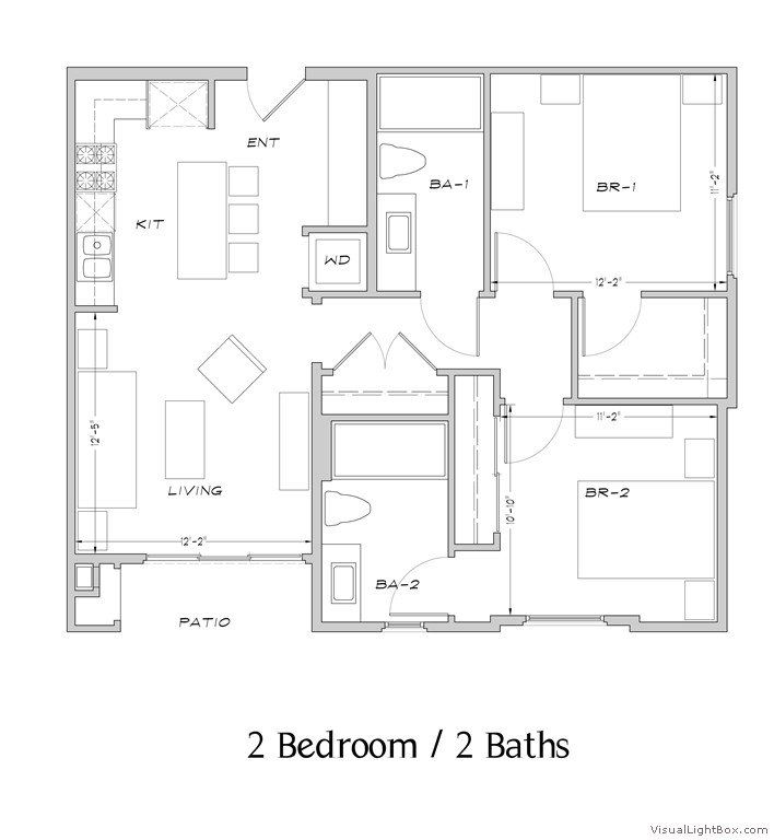 2 Bed + 2 Bath Floor Plan