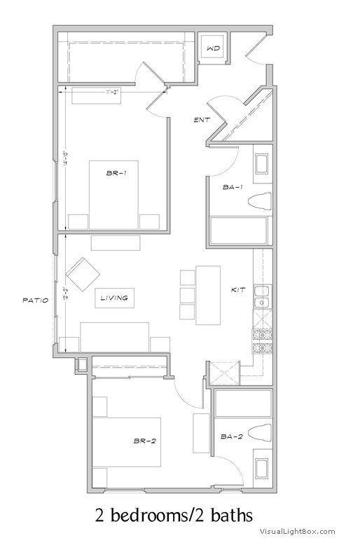 2 Bed + 2 Bath Floor plan