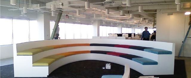 Curved commercial banquette seating, Google offices Austin CU Design Dallas