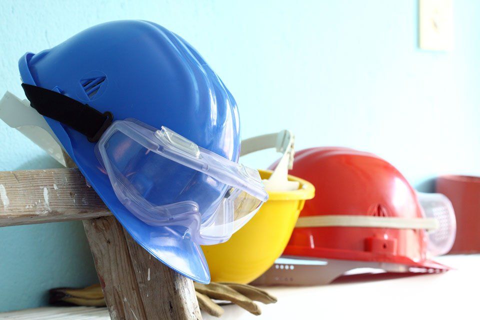 safety helmet and glasses