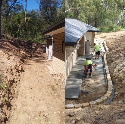 before and after of sidewalk and retaining wall