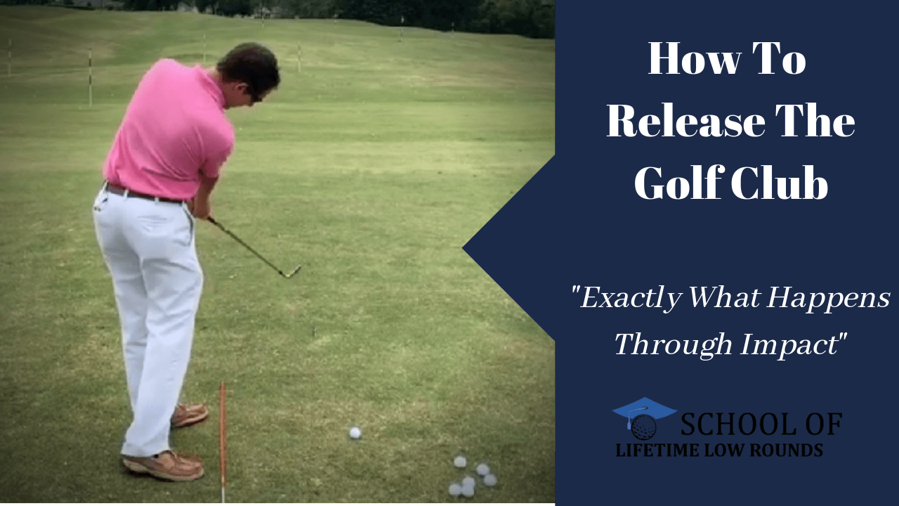 A man in a pink shirt is swinging a golf club on a golf course.