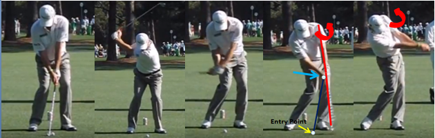 A man is swinging a golf club on a golf course.