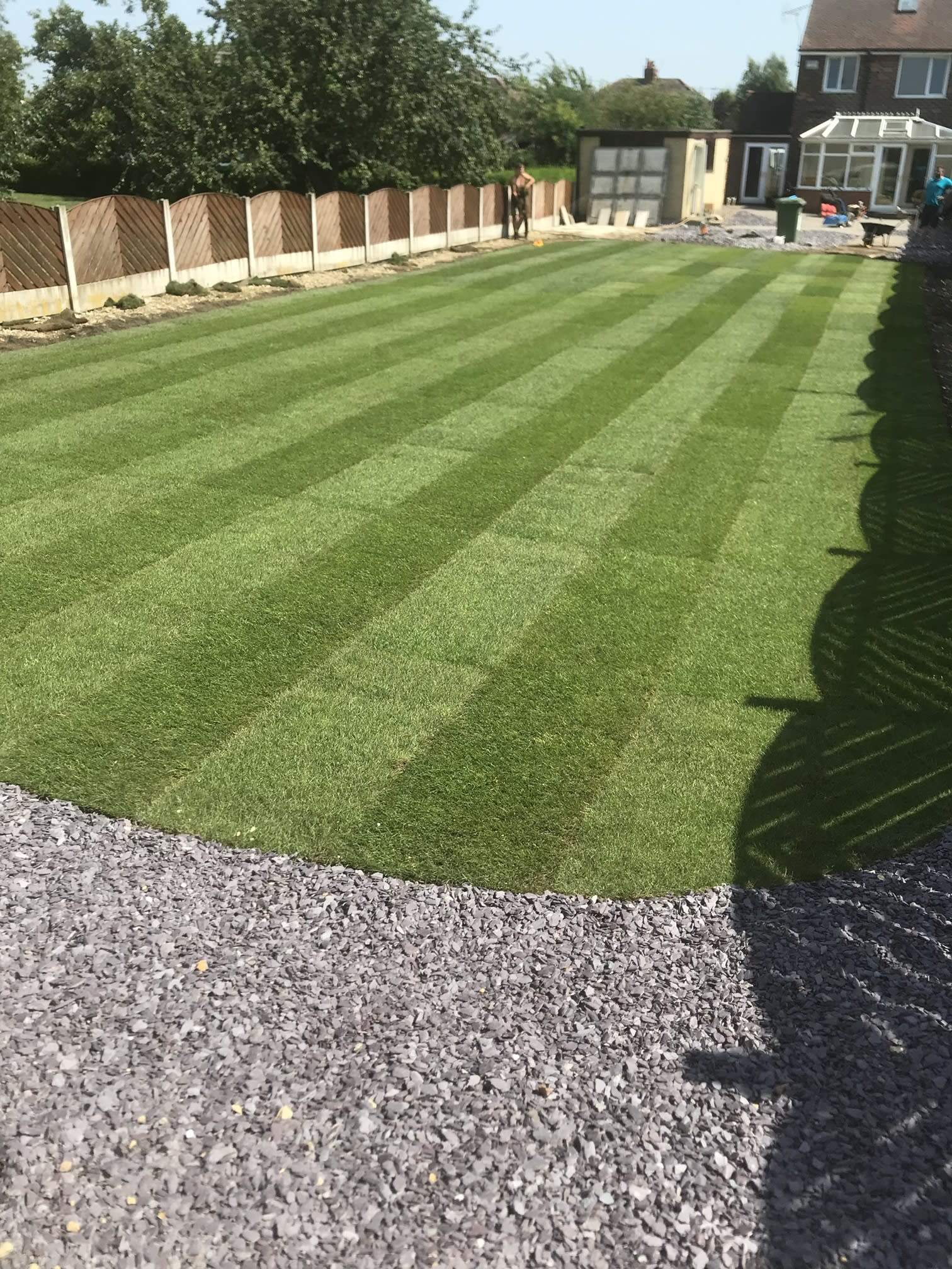 freshly laid turf next to a paved path