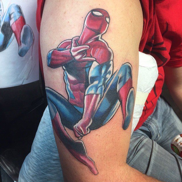 Spiderman Tattoo by Chris Labrenz at Black Gold Tattoo Co in Edmonton Alberta Canada