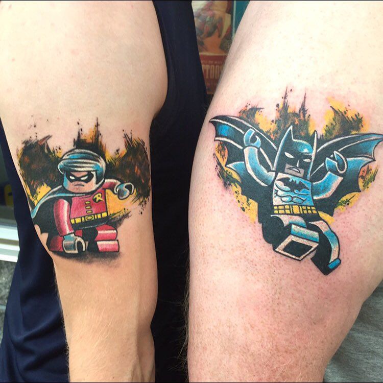 Lego Batman and Robin Tattoo by Chris Labrenz at Black Gold Tattoo Co in Edmonton Alberta Canada
