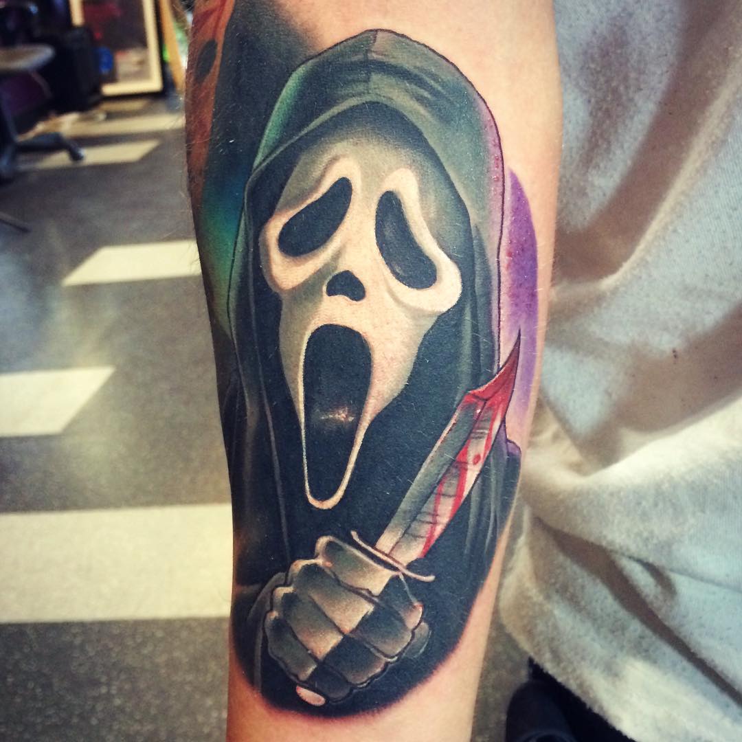 Scream Ghostface Tattoo by Chad Lavers at Crimson Empire Tattoo in Edmonton Alberta Canada