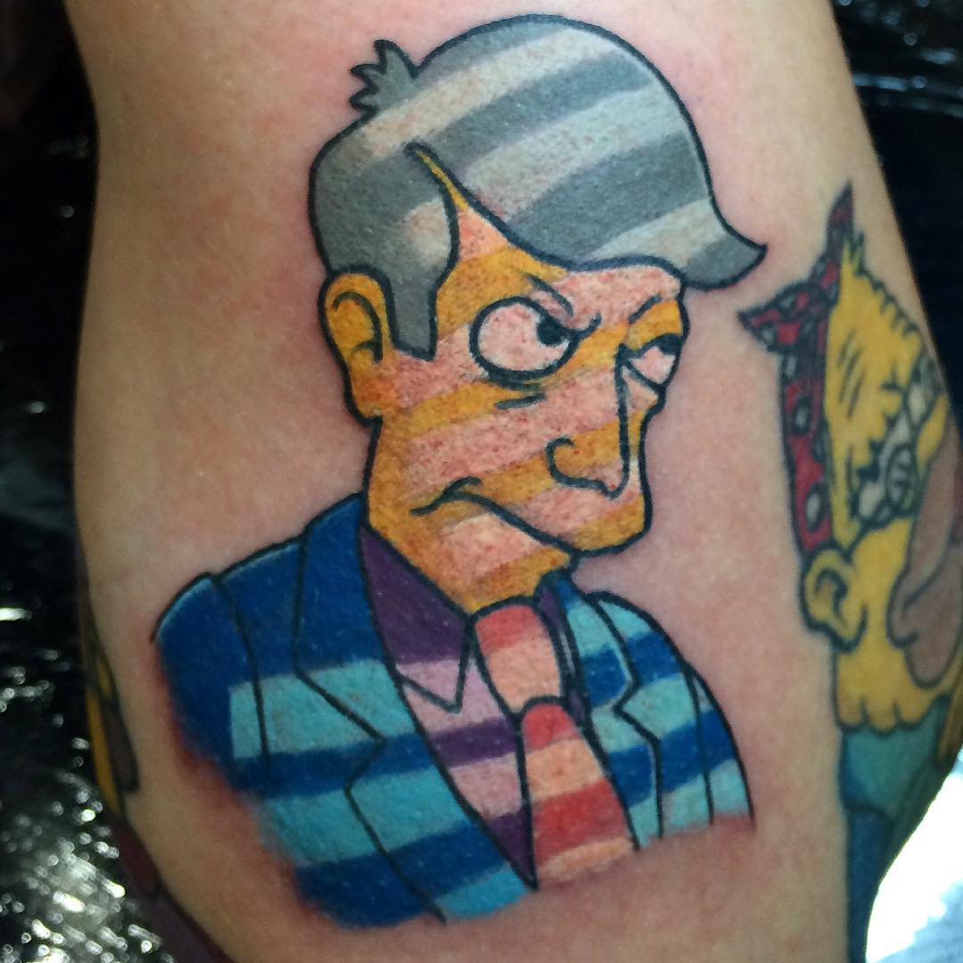 Simpsons Skinner Tattoo by Chad Lavers at Crimson Empire Tattoo in Edmonton Alberta Canada