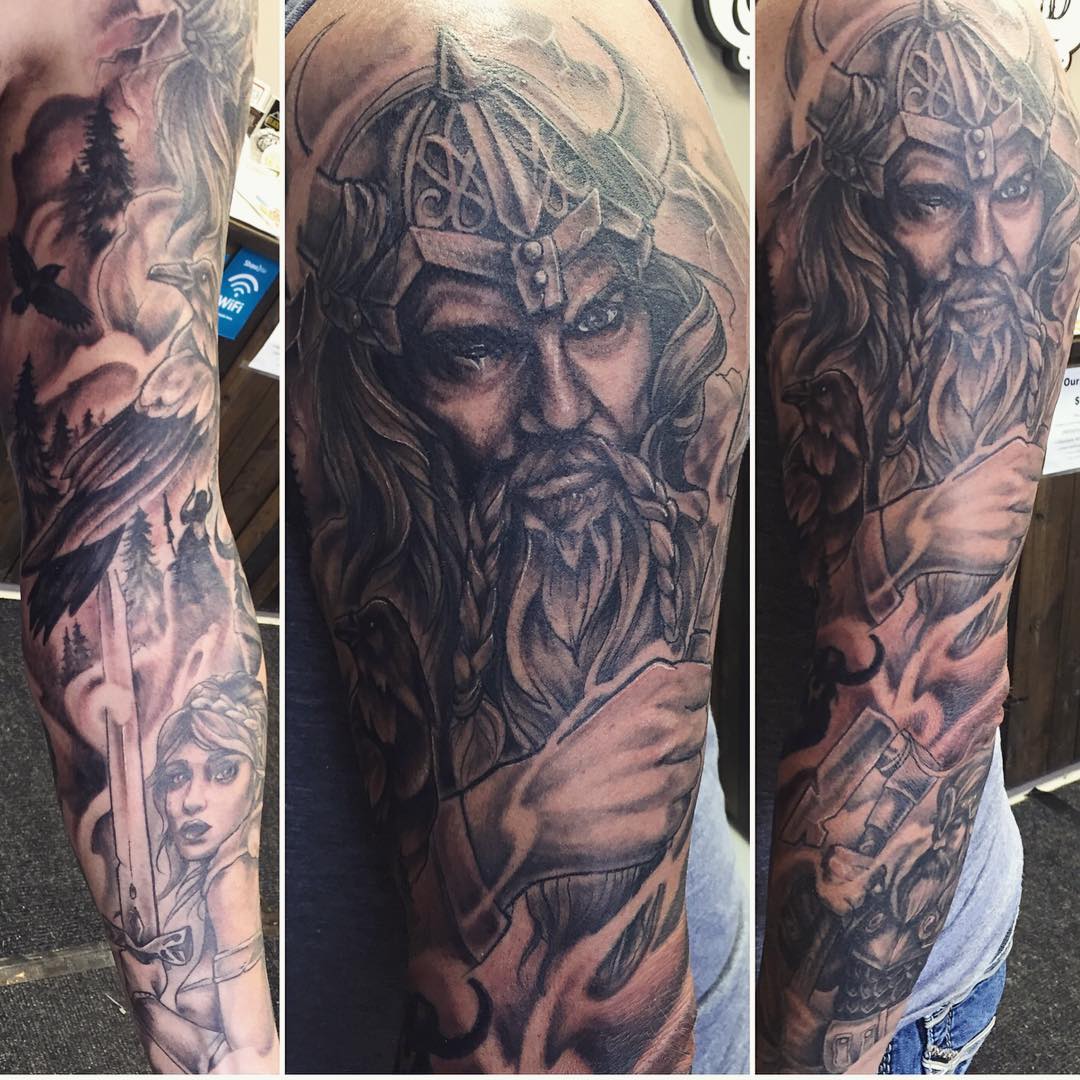 Viking Sleeve by Sarah Michelle at Black Gold Tattoo Co in Edmonton Alberta Canada