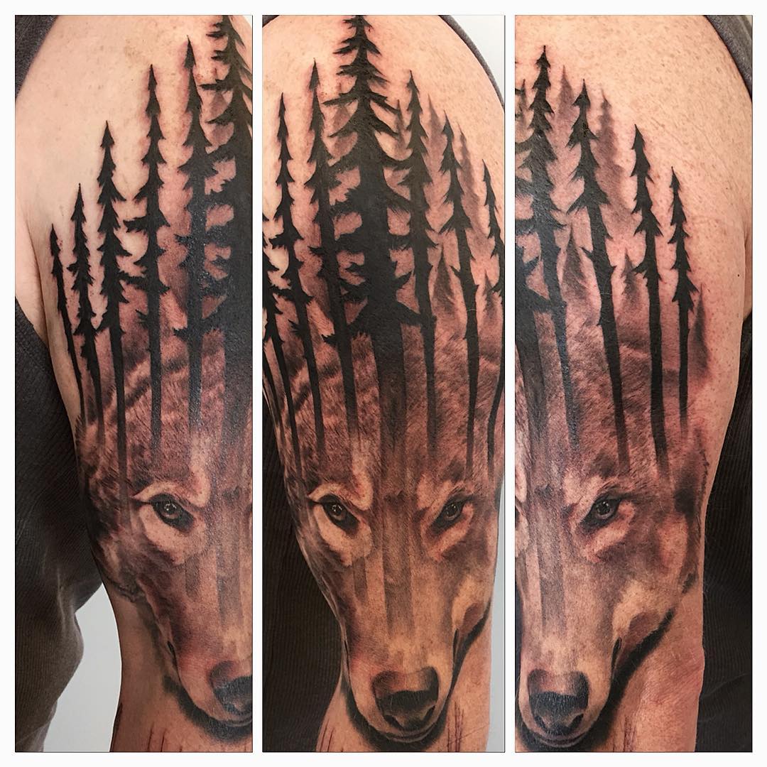 Wolf and Forest Tattoo by Chad Lavers at Crimson Empire Tattoo in Edmonton Alberta Canada