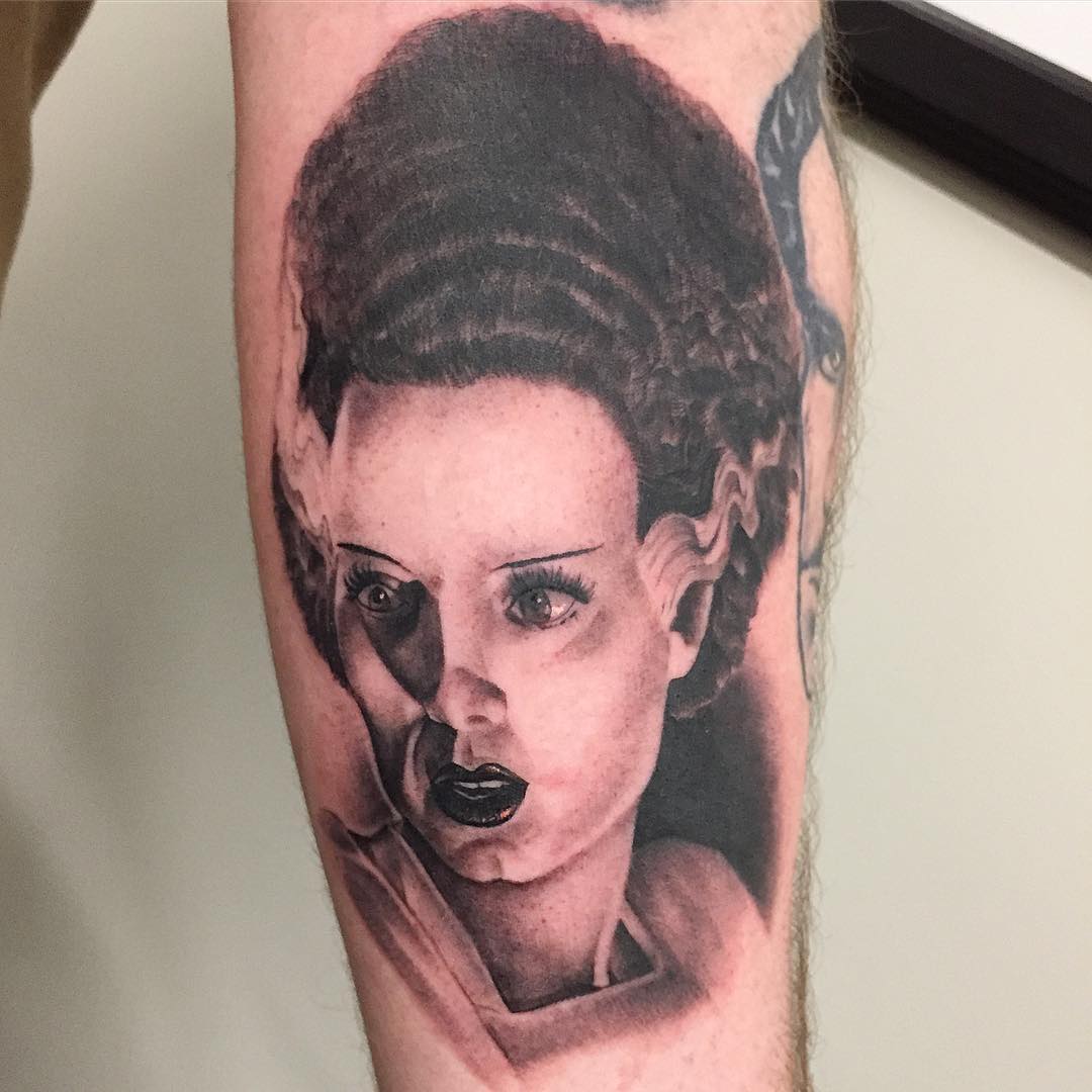 Bride of Frankenstein Tattoo by Chad Lavers at Crimson Empire Tattoo in Edmonton Alberta Canada