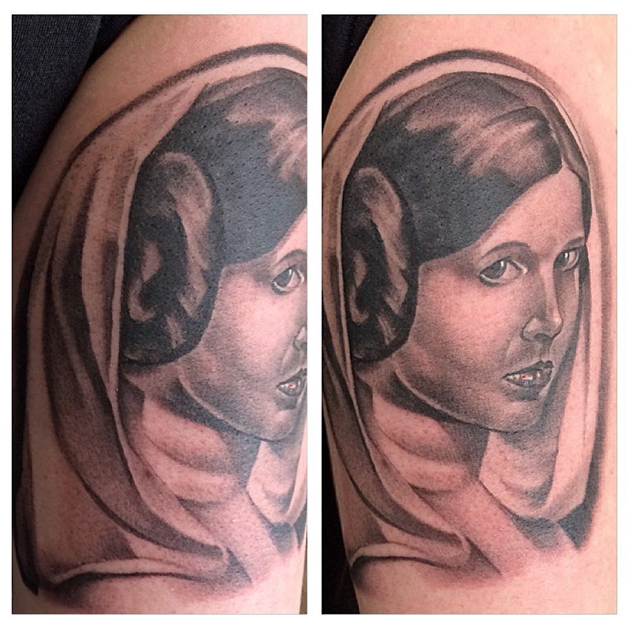 Princess Leia Tattoo by Chad Lavers at Crimson Empire Tattoo in Edmonton Alberta Canada
