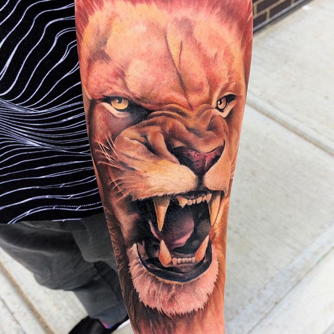Lion Tattoo by Chad Lavers at Crimson Empire Tattoo in Edmonton Alberta Canada