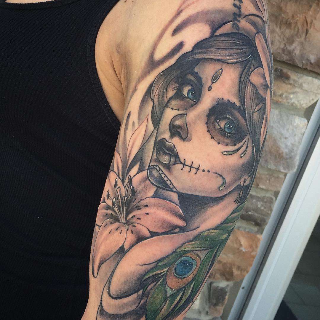 Day of the Dead Tattoo by Sarah Michelle at Black Gold Tattoo Co in Edmonton Alberta Canada