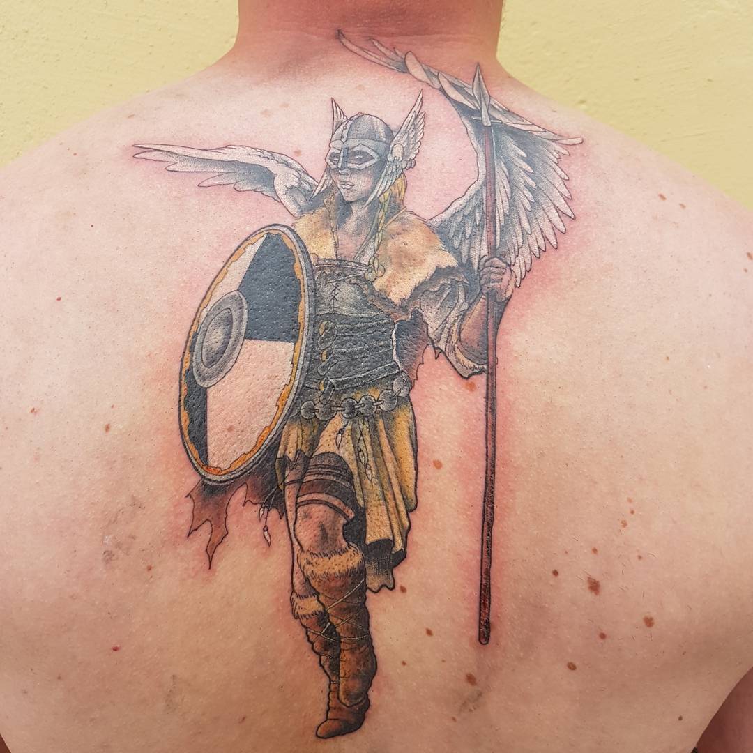 Valkyrie Tattoo by Kevin Sherritt at Black Gold Tattoo Co in Edmonton Alberta Canada