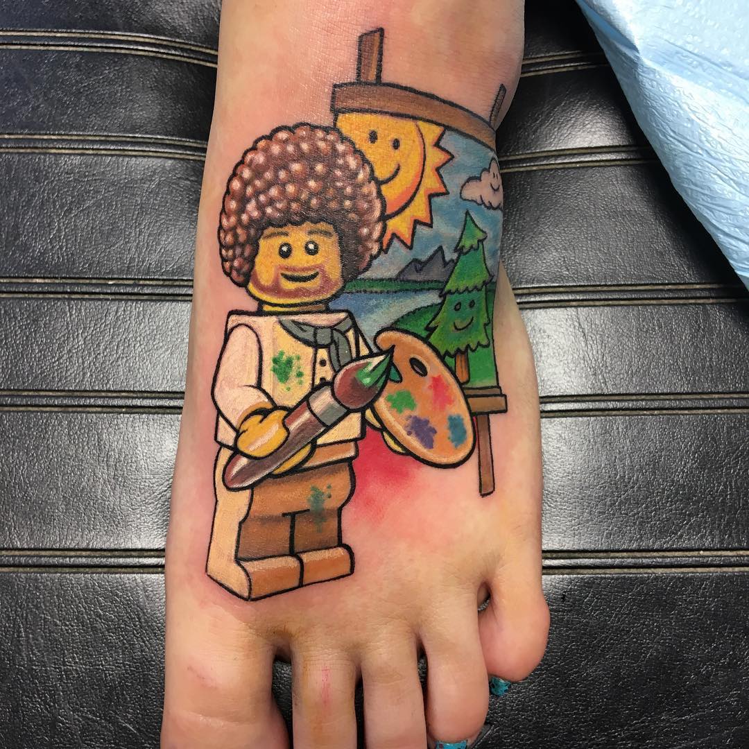 Lego Bob Ross Tattoo by Chris Labrenz at Black Gold Tattoo Co in Edmonton Alberta Canada