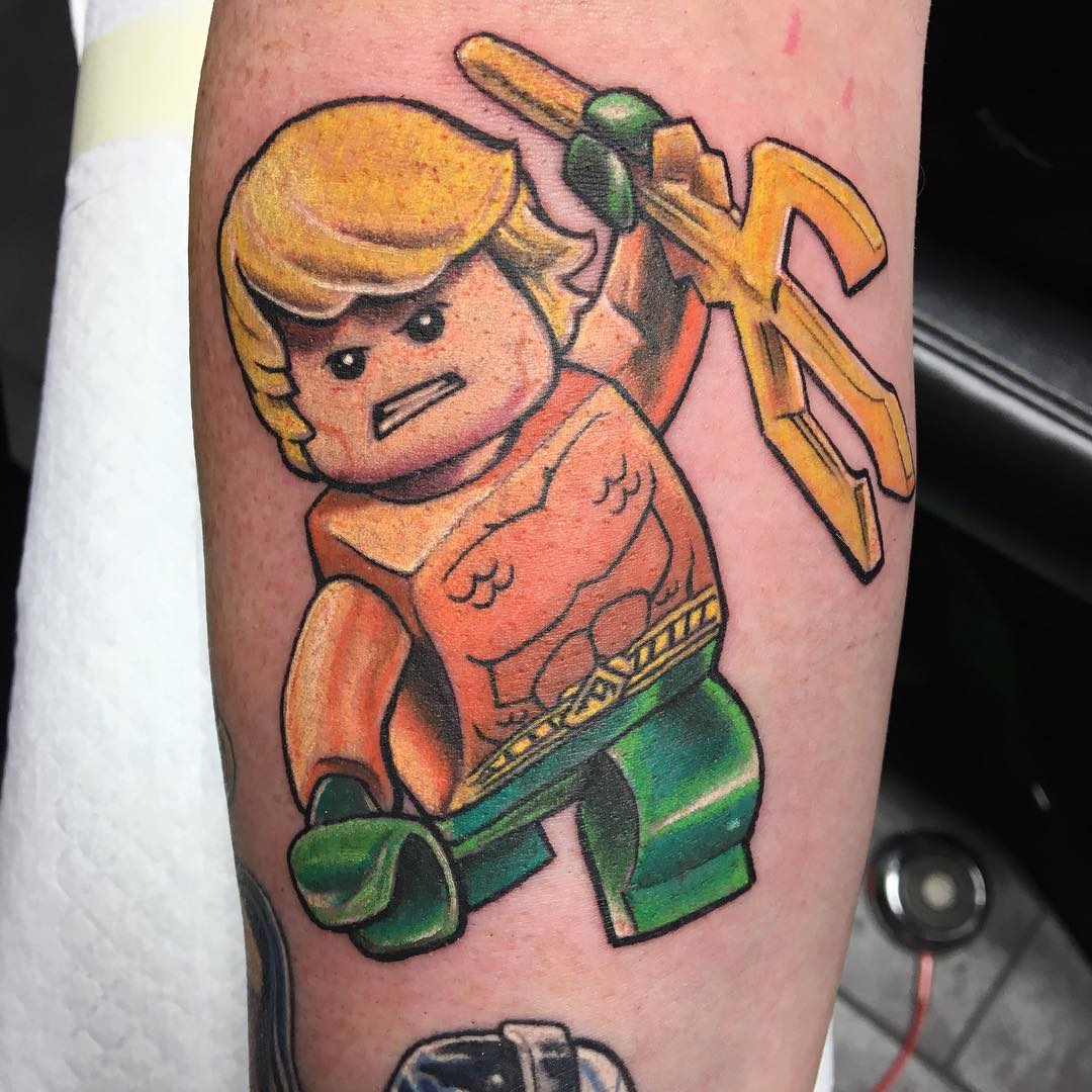 Lego Aquaman Tattoo by Chris Labrenz at Black Gold Tattoo Co in Edmonton Alberta Canada
