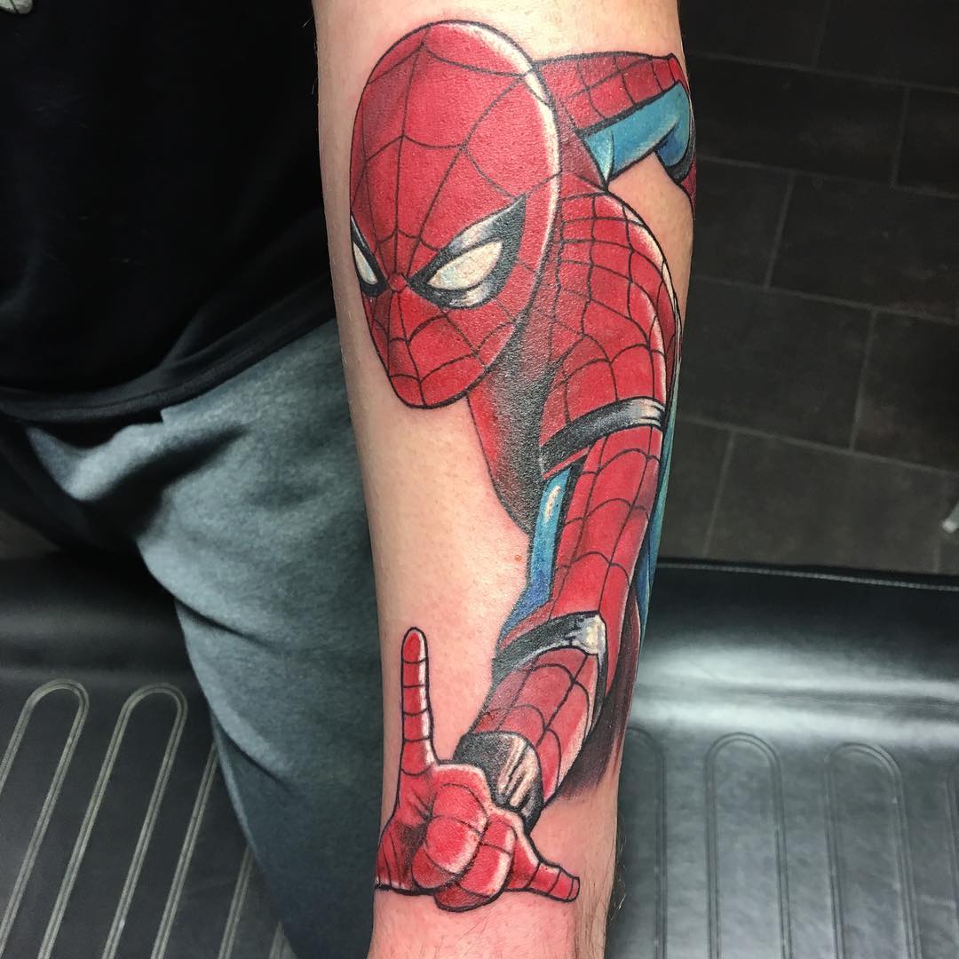Spiderman Tattoo by Chris Labrenz at Black Gold Tattoo Co in Edmonton Alberta Canada