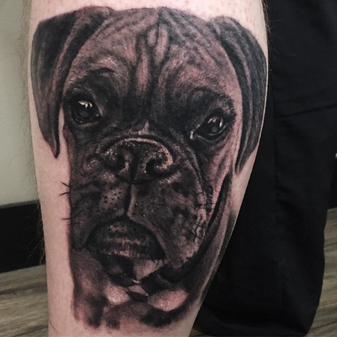 Dog Portrait Tattoo by Steve Hayes at Black Gold Tattoo Co in Edmonton Alberta Canada