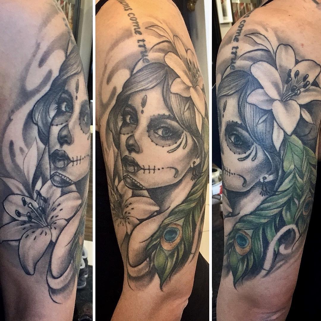 Day of the Dead Tattoo by Sarah Michelle at Black Gold Tattoo Co in Edmonton Alberta Canada
