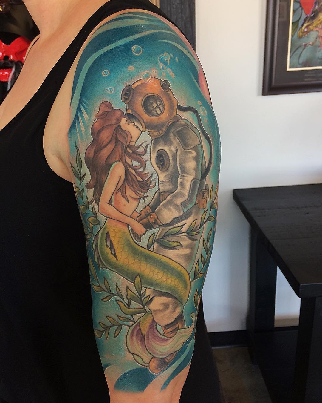 Mermaid and Diver Tattoo by Chad Lavers at Crimson Empire Tattoo in Edmonton Alberta Canada