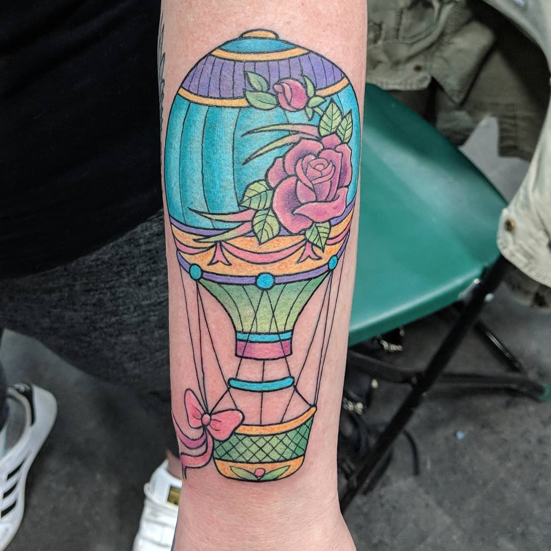 Hot Air Balloon Tattoo by Sheila Anderson at Crimson Empire Tattoo in Edmonton Alberta Canada