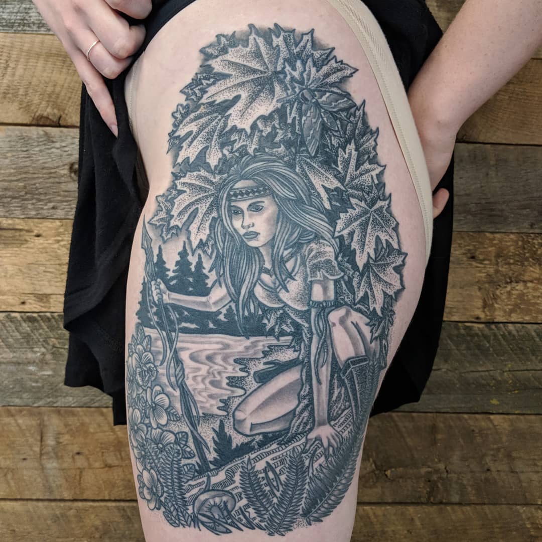 Huntress Tattoo by Sheila Anderson at Crimson Empire Tattoo in Edmonton Alberta Canada