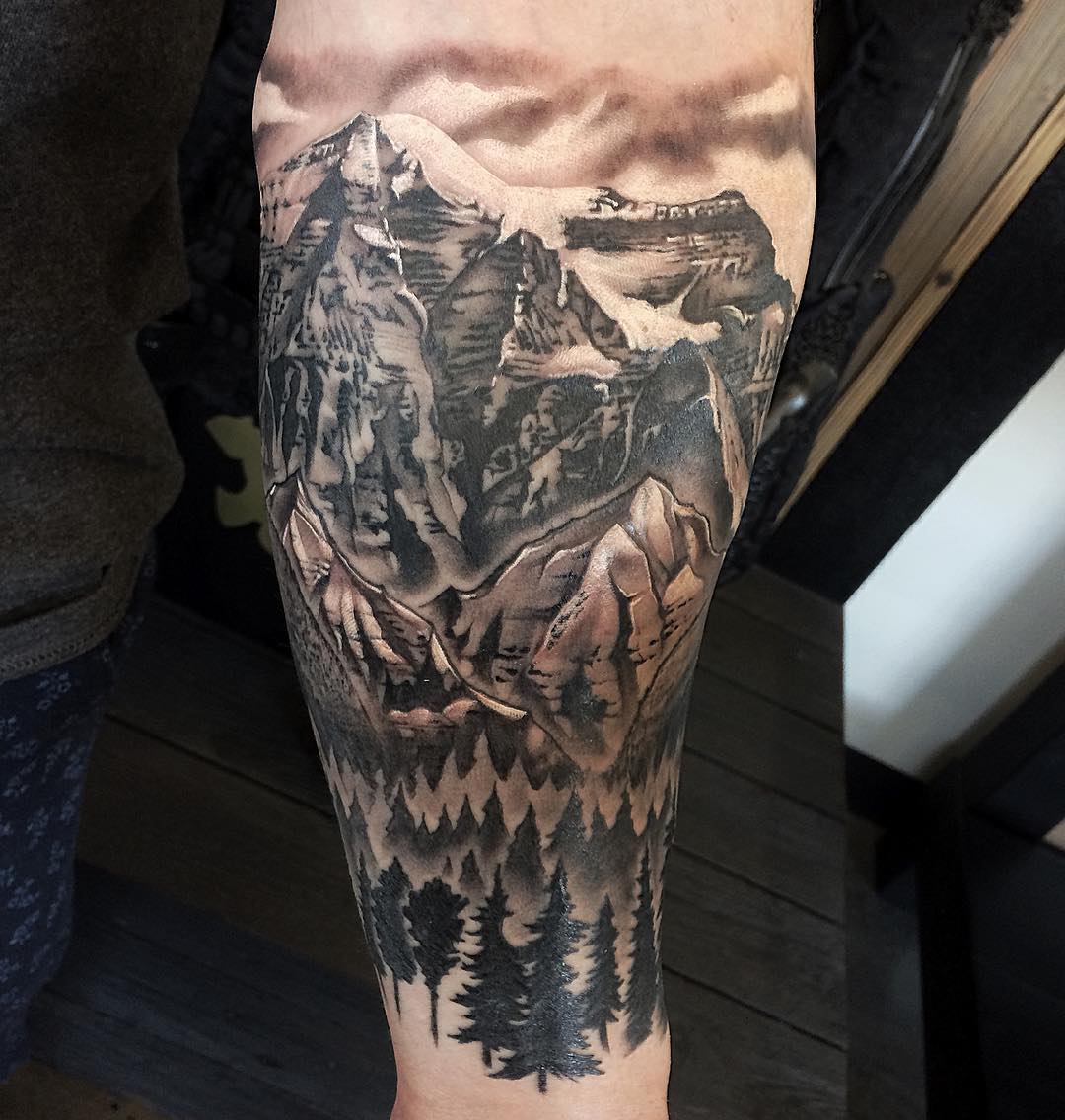 Mountain Forest Tattoo by Chad Lavers at Crimson Empire Tattoo in Edmonton Alberta Canada
