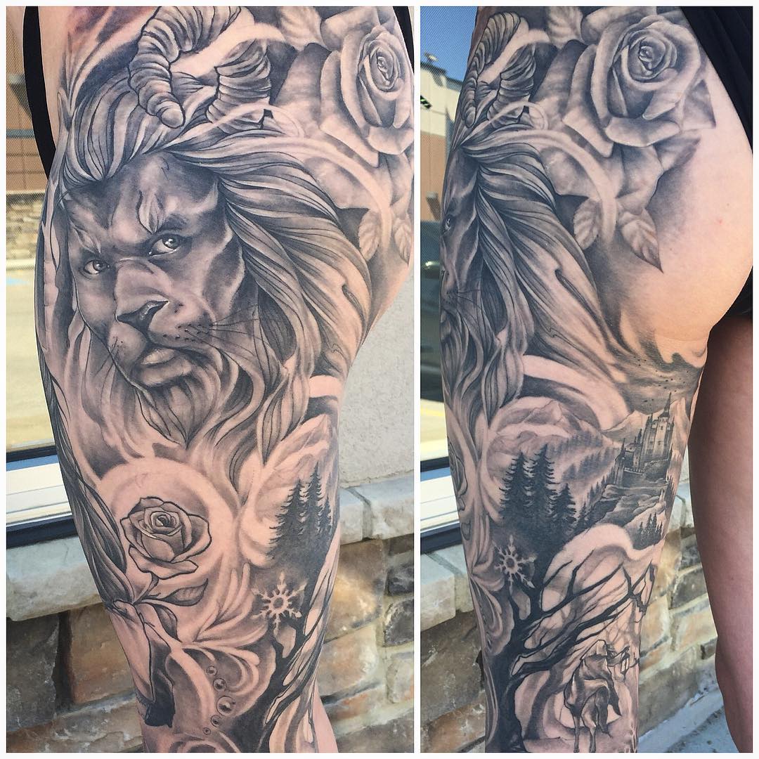 Beauty and the Beast Tattoo by Sarah Michelle at Black Gold Tattoo Co in Edmonton Alberta Canada