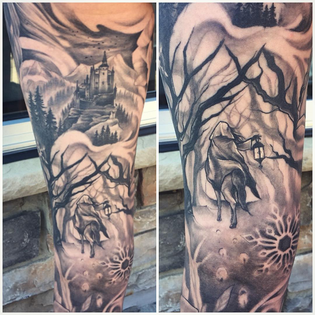 Beauty and the Beast Tattoo by Sarah Michelle at Black Gold Tattoo Co in Edmonton Alberta Canada