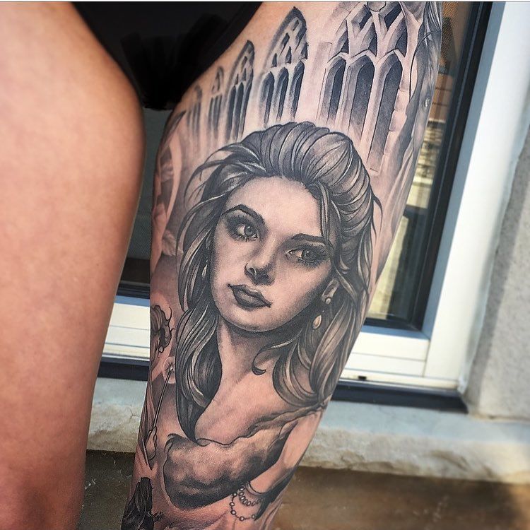 Beauty and the Beast Tattoo by Sarah Michelle at Black Gold Tattoo Co in Edmonton Alberta Canada
