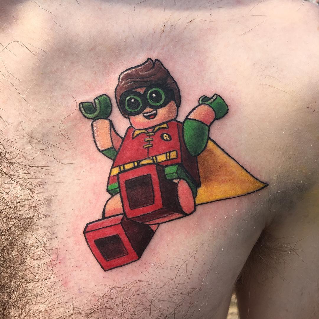 Lego Robin Tattoo by Chris Labrenz at Black Gold Tattoo Co in Edmonton Alberta Canada
