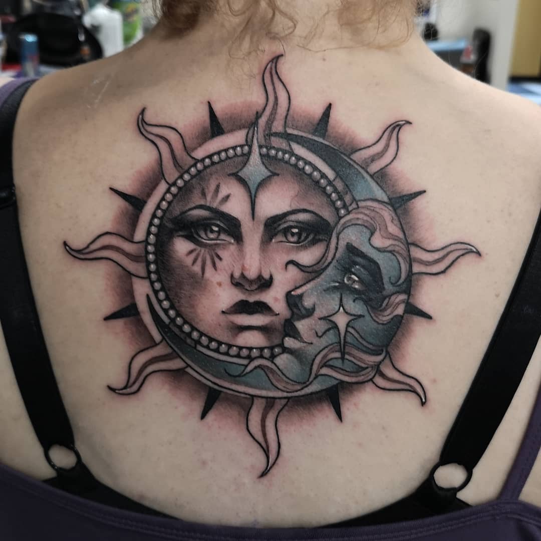 Sun and Moon Tattoo by Sasha Day at Black Gold Tattoo Co in Edmonton Alberta Canada
